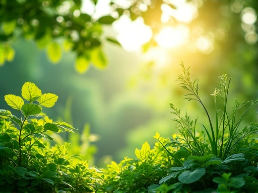 Natural botanical ingredients and wellness setting with green plants